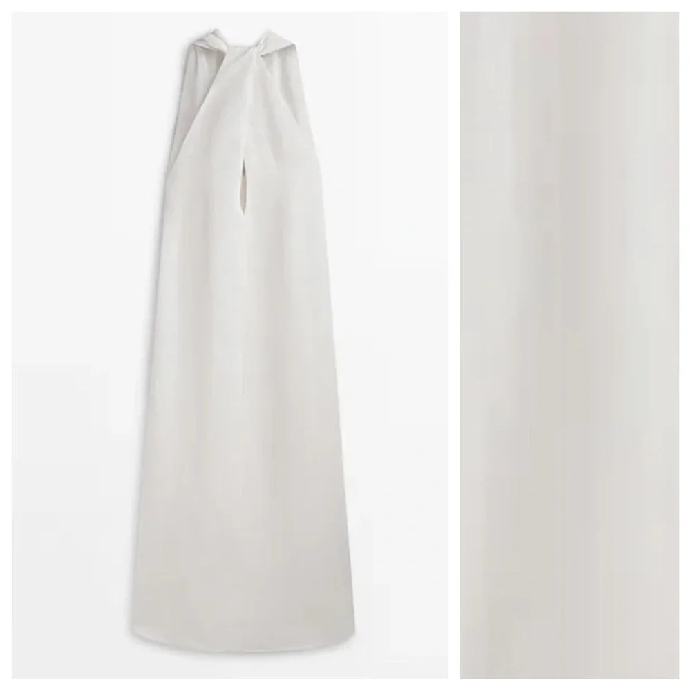 NWT. Massimo Dutti White Midi Dress with Criss-Cross Detail at the Back. Size S. - Picture 6 of 12